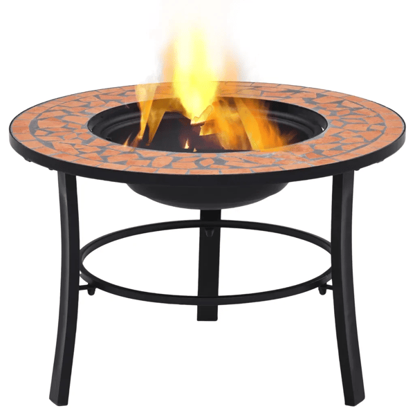 Eldstad, Terrakotta och Stål, 68 cm Diameter, Trebenad Ställning, Utomhusbruk, Lätt Montering
