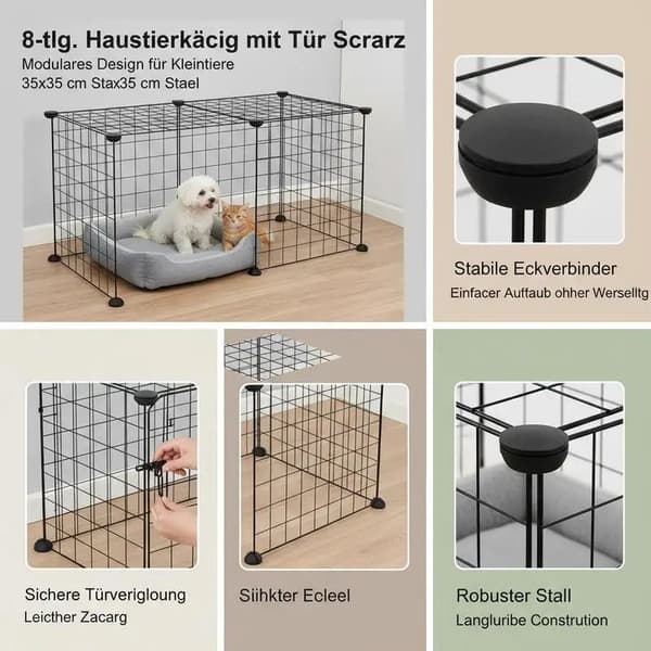 Husdjur Lekstuga, Fällbar Design, Säker Åtkomst,Svart