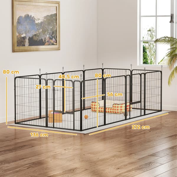 Hundleksak, 12 paneler, vikbar design, svart, 204X204X80 cm