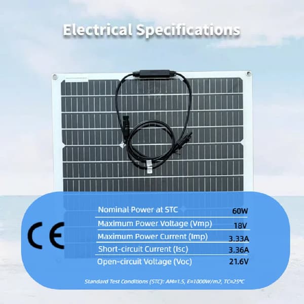 Solpanel, Flexibel Design, Hög Effektivitet,60w  1st
