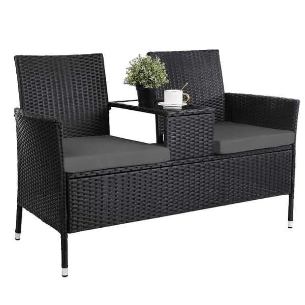 Have Sofa, To Sæder, Polyrattan Materiale,Sort-grå pude
