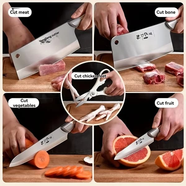 Kniv Sæt, 7-Delt Samling, Ergonomisk Design,Lys Gul