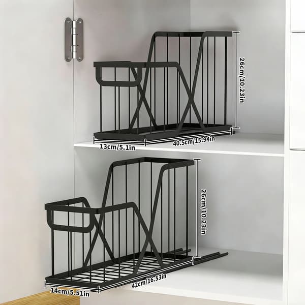 Skab Organizer, Utrækkelig Design, Holdbart Kulstofstål,sort
