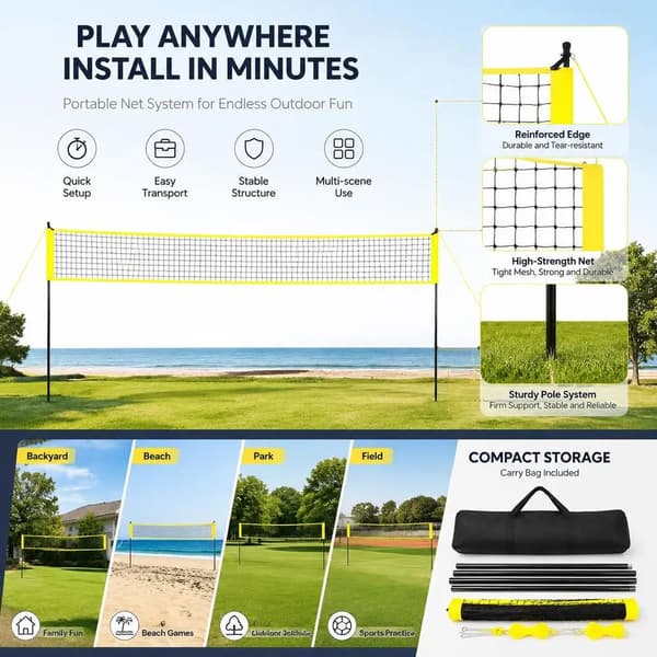 Volleyboldnet, Højdejusterbart, Bærbart Design,MULTI
