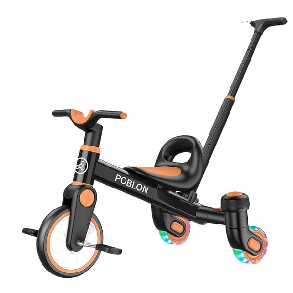 Børnecykel, 360° Drejehjul, Justerbart Sæde,sort