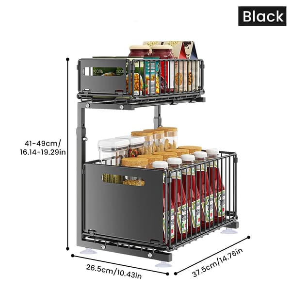 Under Sink Organizer, Justerbare Højder, Holdbar Konstruktion,sort