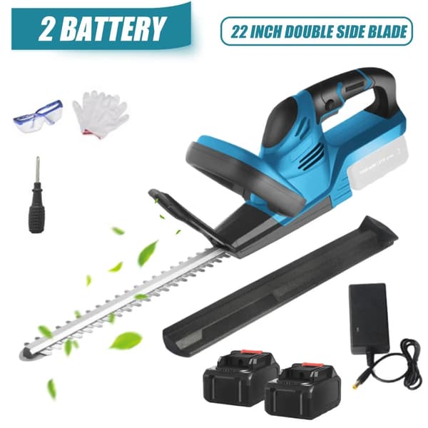 Borstlös elektrisk häcktrimmer, 22 tum blad, dubbelt batteri ingår,2*batteri