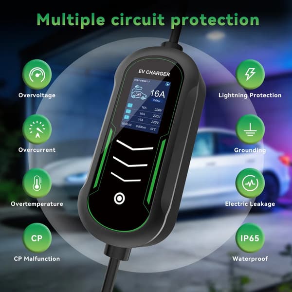 EV-laddare, 5M kabel, justerbar ström,11KW 16A 5M, Typ2