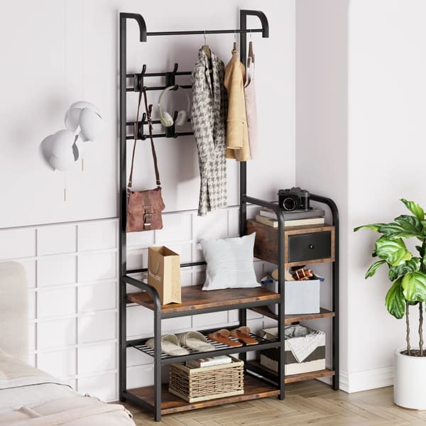 Hall Tree, Flere Krog, Opbevaringsbænk,Retro Brun