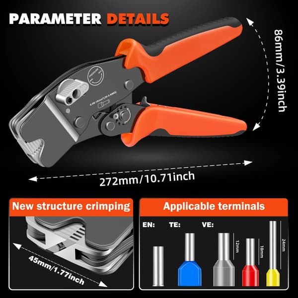 Ratcheting Crimping Tool Set, Selvjusterende Mekanisme, Præcisionskvadrattryk,Appelsin