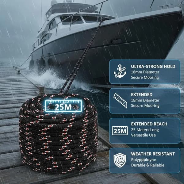 Bådsnor, Holdbar Polypropylen, Alsidig Udendørs Brug,Sort