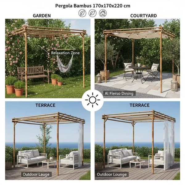 Bambu Pergola, Väderbeständig Design, Lätt Montering,Kaki