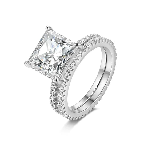 Moissanite Ring, Silver Guldpläterad, Bröllopsset,S925 Sterling Silver, 8, VIT