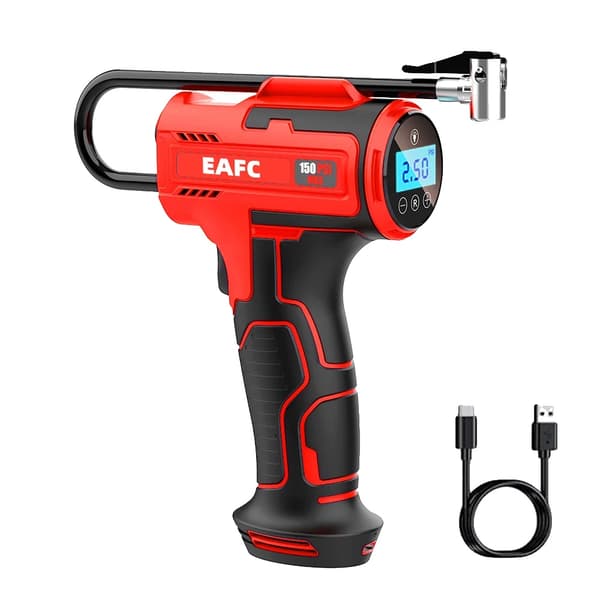 Luftpump, trådlös design, LED-ljusfunktion, Batteridriven, Röd