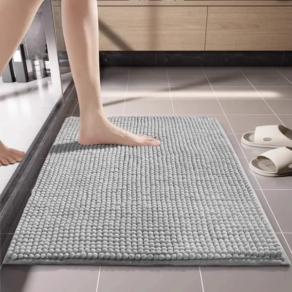 Badmatta, Mjuk Chenille, Halkfri Design,Ljusgrå