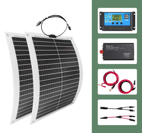 2000W Solcellepanel Kit, Høj Effektivitet, Fleksibel Installation,4 stk. med inverter