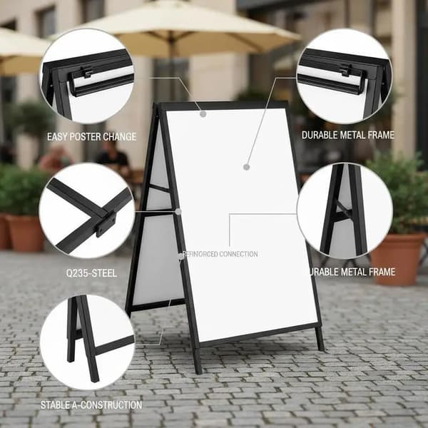Trottoarskylt, A-ramdesign, Hållbar Q235-stål,svart