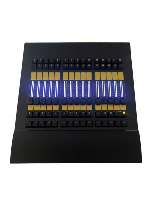 DMX-belysningskontroller, ergonomisk design, tyst drift, flygfall, 5-pin
