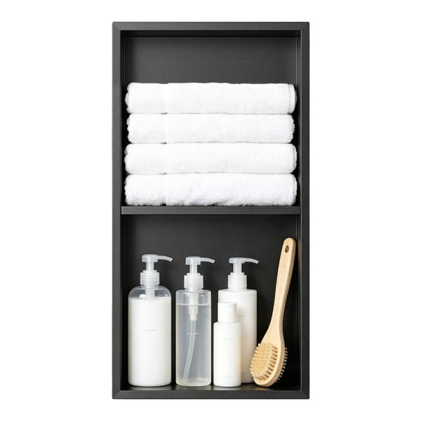Bruse niche, indbygget installation, dobbelt hylder,sort
