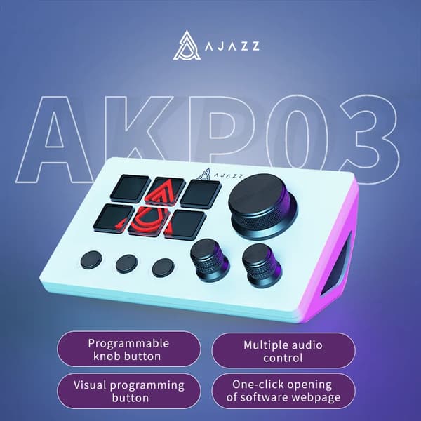 Makrotastatur, 6 programmerbare taster, multicolor baggrundsbelysning,AKP03 Hvid