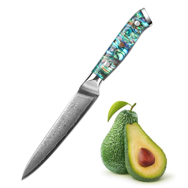Utility Knife, Damask Stål, Ergonomisk Abalone Håndtag,Grøn 1