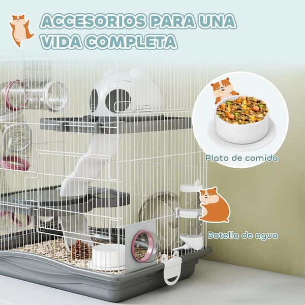 Hamster Cage, Multi-level Design, Includes Accessories, GREY