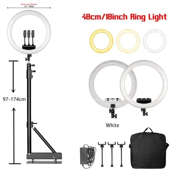 Ring Light, Dæmpbar Lysstyrke, 360° Rotation,170cm Hvid