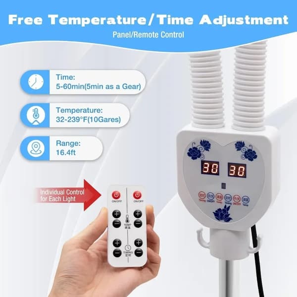 Infrarød lampe, dobbelt hoveddesign, justerbar timer,HVID