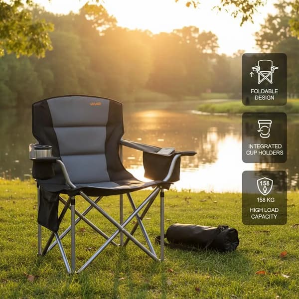 Campingstol, rostfritt stål, bärbar design, armégrön