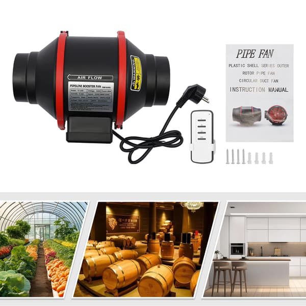 Rörfläkt, Fjärrkontroll, Effektiv Ventilation,svart, EU