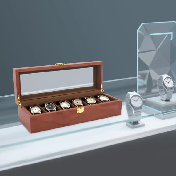 Ur opbevaringsboks, 6 rum design, støvfri glasvindue,Rød