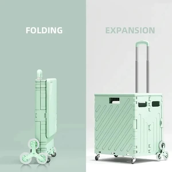 Foldbar Indkøbsvogn, Trappeklatringsfunktion, Stor Kapacitet,grøn