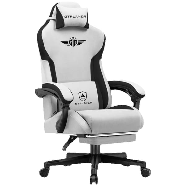 Spelstol, Ergonomisk Design, Justerbart Ryggstöd,Grå-tyg