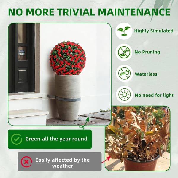 Topiary Kugletræer, Dekorative Blomster, Holdbare Materialer,Rød