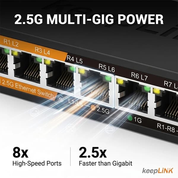 Netværksswitch, 9-ports konfiguration, web-administreret,8x2.5GbE 1x10G SFP