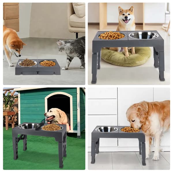 Hundmatare, Justerbar Höjd, Antiglid Design,GRÅ
