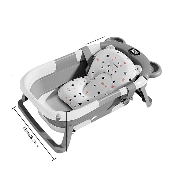 Babybadekar, indbygget termometer, sammenklappelig og bærbar,Grå