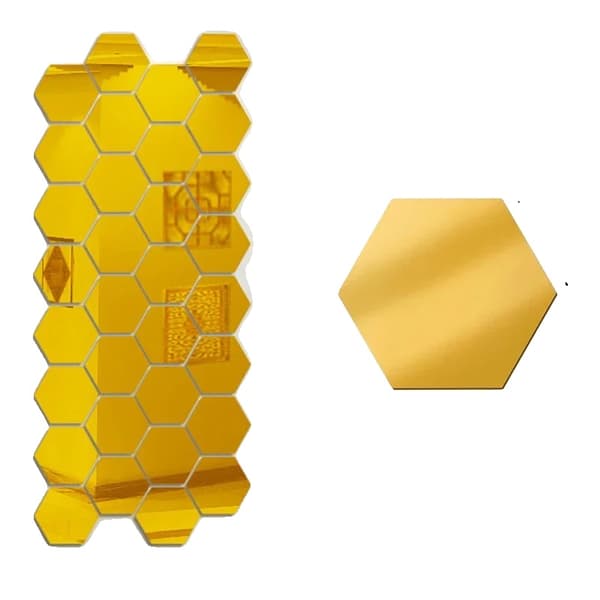 Spegelväggdekal, Hexagonal Design, Lätt att Applicera,10ST-a, S-Guld