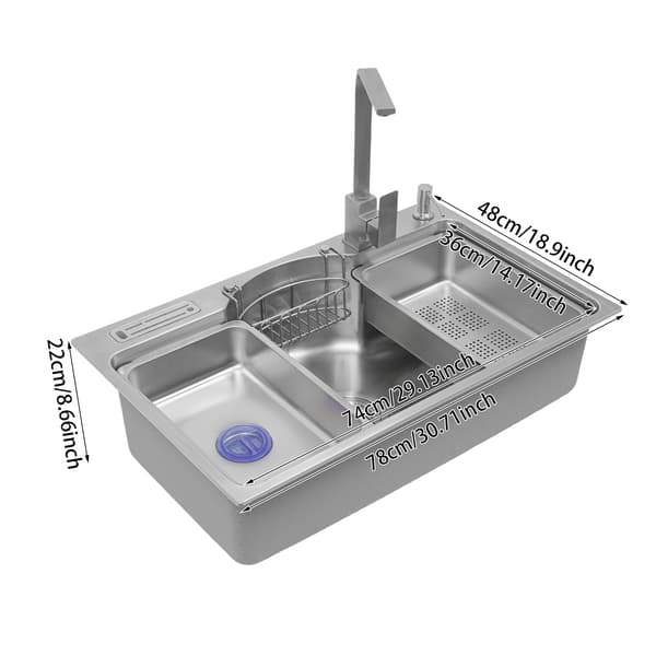 Køkkenvask, Multifunktionel, Integreret Sæbedispenser,Sølv