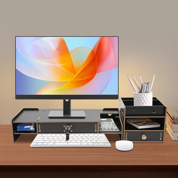 Monitorställ, Ergonomisk Design, Integrerad Förvaring,svart