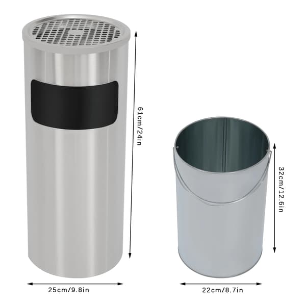 Cylindrisk Affaldsbeholder, Rustfrit Stål, 15L Kapacitet,Sølv