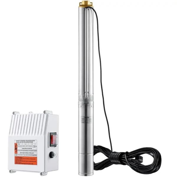 Dränkbar pump, rostfritt stål, extern kontrollbox, Silver