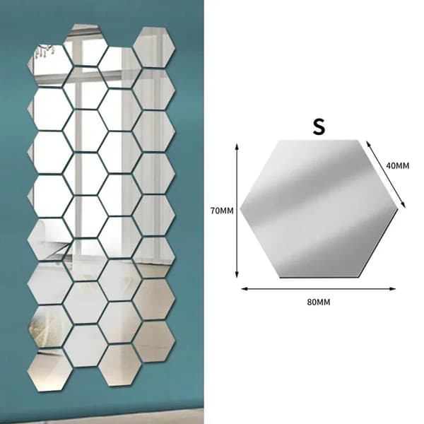 Spegelväggdekal, Hexagonal Design, Lätt att Applicera,10PCS-b, S-Silver