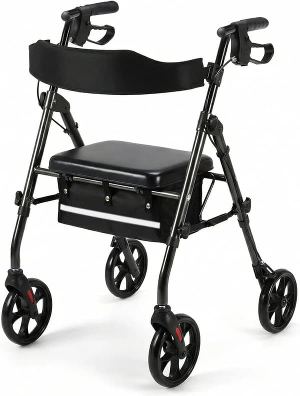 Rollator, Letvægtsaluminium, All-Terrain Dæk,sort