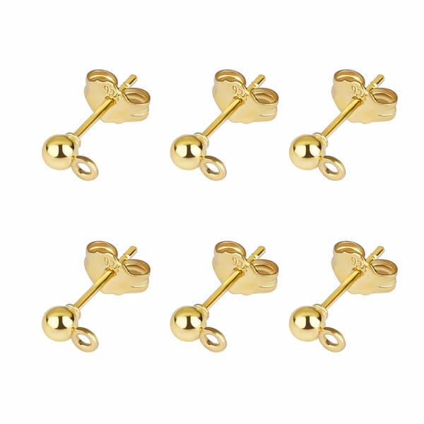 Øreringe, 925 Sølv Rustfrit Stål, 50 Stykker Pakke,B-3mm Guld