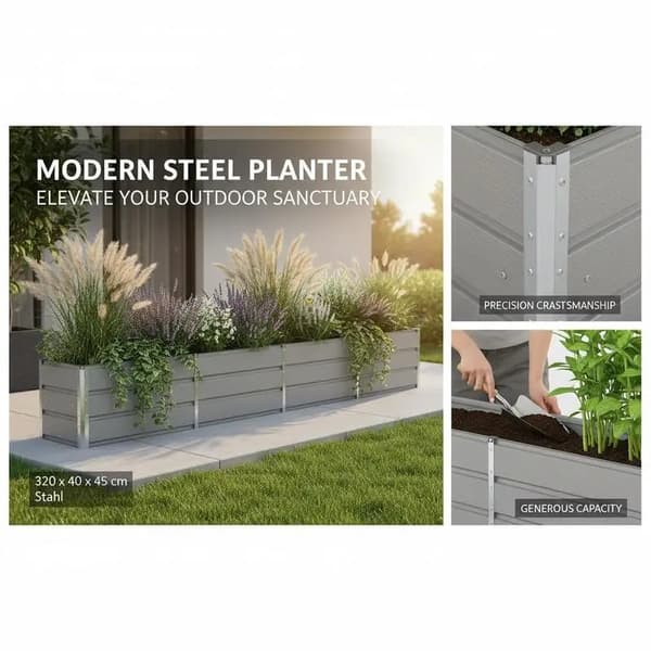 Planter, Stål Konstruktion, Vejrbestandig,Lys Grå