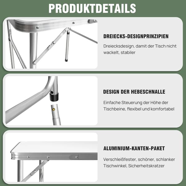 Foldbart Campingbord, Højdejusterbart, Bærbart Design,Sammenklappeligt bord