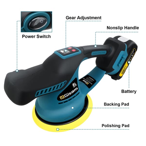 Bilpolerer, trådløs design, kompatibel med 18V batterier,2 Batteri