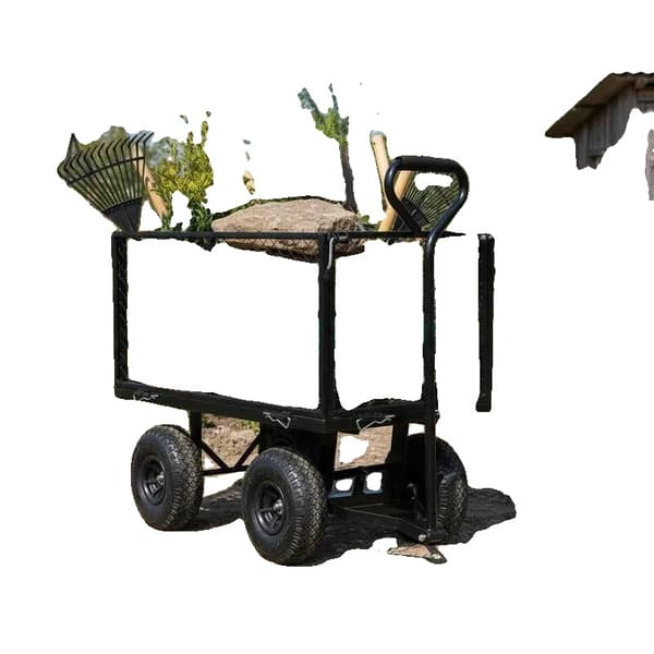 Trädgårdsvagn, Hög Lastkapacitet, Hållbar Stålram,Svart