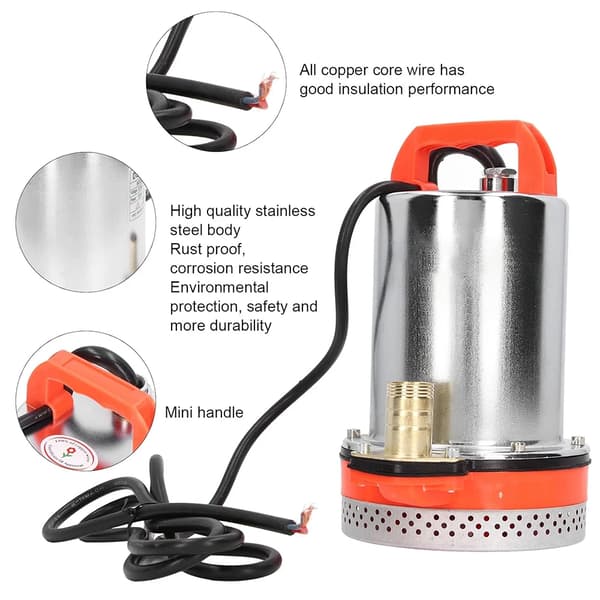 Nedsänkt Vattenpump, 8m Lyft Höjd, Sol-/Batteridriven,12V